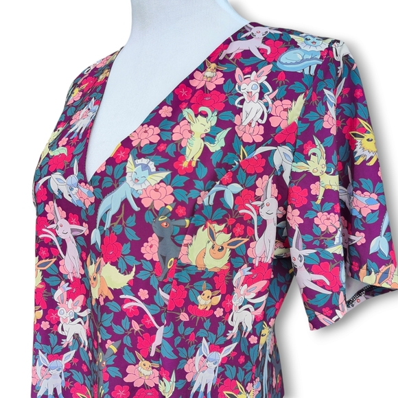 Blackmilk Pokemon Eevee Evolution Floral V Dress Size Large NWOT - Picture 3 of 9